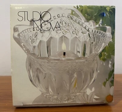 Studio Nova Candleholder Floral Lace Votive Clear Cut Glass Scalloped top edge - Image 1 of 4