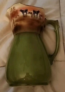 Beautiful Antique Royal Bayreuth Pastoral Pitcher Cows & Trees 8.75” Tall 48 Oz  - Picture 1 of 13
