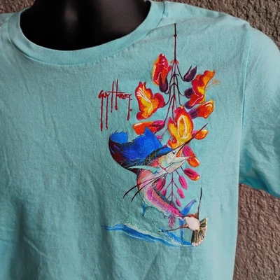 Camisa Guy Harvey 2014 Juvenil Flower Wave Pez Vela Verde Mar Claro, XL Foto 1 de 4