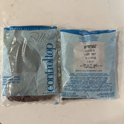 Pantimedias Silkies Control Top Queen X-Large Beige Miel 070502 Nuevo de Lote Antiguo de 2 EE. UU. Foto 1 de 3