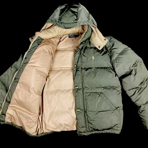 Vtg Polo Ralph Lauren Puffer Full Zip Hoodie Jacket Mens M - Picture 1 of 14