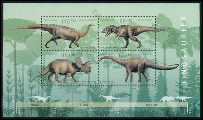 德国块 S/S M/S 73 DINOSAURS DINOSAUR 2008 * * 全新 T-REX TRICERATOPS u848 — 第 1/2 张图片