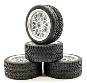 1/10 RC 26mm Silver Metallic Spoke Wheels and Road Racing Tyres - UK Seller - Picture 1 of 3