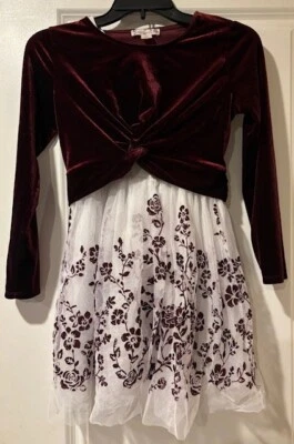 Vestido Knit Works Niñas Blanco con Flores Borgoña y Funda Talla 10 Foto 1 de 4