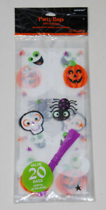 New 20 Pack of Halloween-Themed Multicolor Clear Twist Tie Party Bags 9.5" x 4"