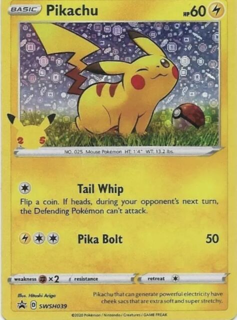 Carta do 25º Aniversário de Holo Pikachu em segunda mão durante 22