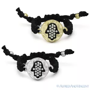 Anillo Hamsa Mano de Fátima Mal de Ojo Suerte Dije Circonio Circonio Cuentas de Cristal Judaica Cabalá - Imagen 1 de 3