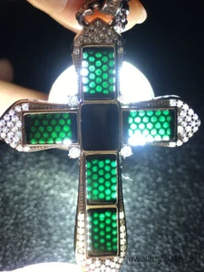 Certified Black Green Burma 100% Natural A jadeite Jade Pendant~Cross 墨翠十字架 - Picture 1 of 12
