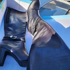 New Antonio Melani Women's Black Leather Laydee Size Zip Boots Size 6.5 New NIB - Picture 1 of 8