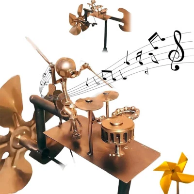 Барабанщик ветряная мельница садовое украшение, нержавеющая сталь музыка ветряная мельница ручной работы США - Изображение 1 из 4