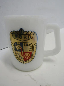 OLD VINTAGE MILK GLASS FORD ENGINE FOUNDRY COFFEE CUP MUG - Picture 1 of 2