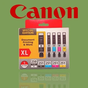 5er-PACK CANON ORIGINAL 250XL SCHWARZ & 251 FARBE TINTE (EINZELHANDELSVERPACKUNG) MG6420 MG6620 - Bild 1 von 6