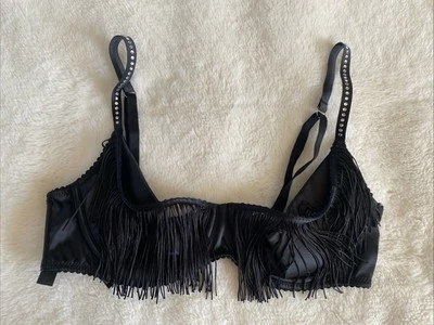 Victoria's Secret Bra Very Sexy Push Up Without Padding Black Satin Fringe Med - Image 1 of 4