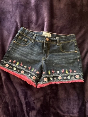 Pantalones Cortos de Jean Jordache Talla 12 Niñas Bordados Denim Rosa Flamenco Piña Foto 1 de 4