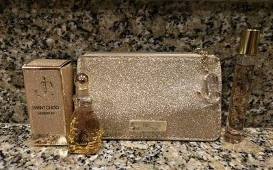 Juego de muestra de regalo de perfume Jimmy Choo spray de 0,25 oz, bolsa Dauber y Gold de 0,15 oz  Foto 1 de 4