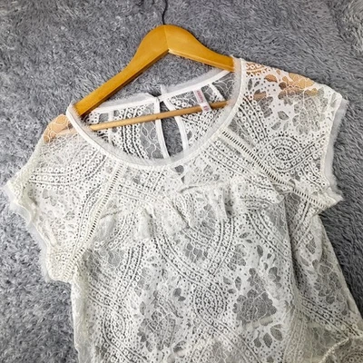 Blusa Top Campesina Manga Corta Xhilaration XXL Blanca Encaje Volantes Boho Foto 1 de 4