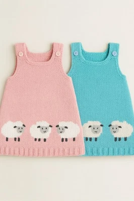 PATTERN PHOTOCOPY BABY'S SLEEVELESS PINAFORE DRESS SHEEP DK KNITTING PATTERN 0-24 MONTHS Baby