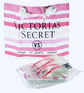 New Victoria's Secret Beach Tote Striped Shoulder Bag & Sandals Flip Flops 2pc’s - Picture 1 of 8