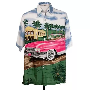Camicia hawaiana Tori Richard uomo M rosa auto villa spiaggia campeggio spacco lungo - Foto 1 di 8