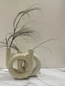 VINTAGE JAPANESE ART POTTERY TOYO TRIPLE RING CONTEMPORARY IKEBANA VASE - Picture 1 of 13