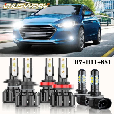 Para Hyundai Elantra 2013-2016 6X Faro LED haz alto/bajo + Kit de faros antiniebla Foto 1 de 4