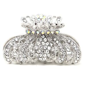 New Silver Rhinestone Imperial crown design high quality metal Hair Claws Clip