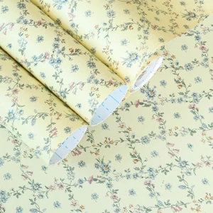 Self Adhesive Yellow Floral Shelf Liner Contact Paper for Dresser Cabinets Walls - Picture 1 of 12