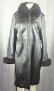 Marvin Richards Women's L Leather Coat Finland Fox Fur Trim - Picture 1 of 12
