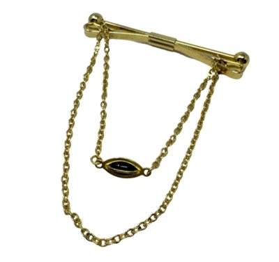 Barra de colarinho vintage dos anos 1960 com corrente – tom dourado com pingente preto - Imagem 1 de 3