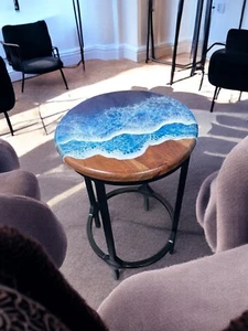 18" Blue Wave Epoxy Resin Sofa C Table Luxury Office Countertop Table Furniture - Picture 1 of 6