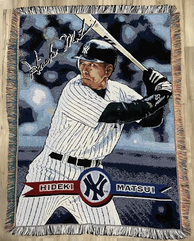 Vintage Hideki Matsui New York NY Yankees Tapestry Woven MLB Baseball Blanket Cover