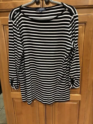 Jones New York Signature Woman Plus Size 1X Black White Striped Casual Top - Image 1 of 4