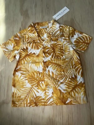 Janie and Jack Boys 18-24M Amarillo Lino Cabana Tropical Botón Awn Manga Corta Foto 1 de 4