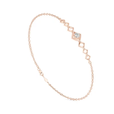 Pulseras de cadena de eslabones cuadrados para mujer Moissanites blancas de oro rosa de 14k con 0,10 quilates Foto 1 de 4