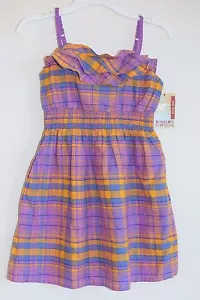 NWT Girls MOSSIMO SUPPLY CO. Purple Blue Orange Plaid Ruffle Cinch Waist Dress 6 - Picture 1 of 3