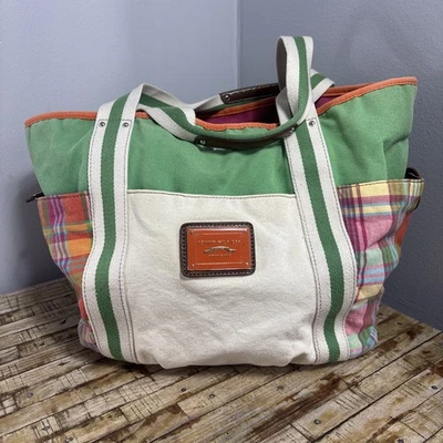 Bolso de Mano Tommy Hilfiger Preppy, Madrás Cuadros Verde Naranja Rosa Lona Foto 1 de 4