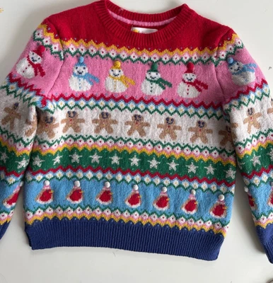 Mini Boden Muñeco de Nieve Pan de Jengibre Isla Justa Tejido Navidad Suéter 6 7Y (16007B) Foto 1 de 4