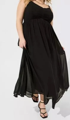 Torrid Maxi Chiffon Pleated Dress Size 2 (18/20) Black - NEW - Image 1 of 4