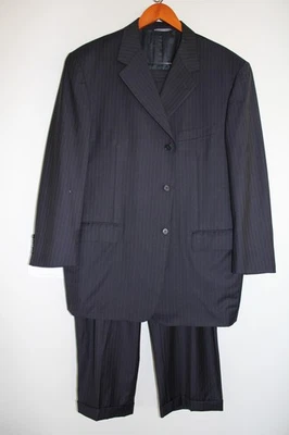 NAVY-BLUE CANALI 100% WOOL 2-piece SUIT sz 48R JACKET & 40x30 PANTS pinstriped - Image 1 of 4