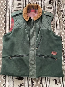 Vtg Woolrich USA Made Wool Chore Hunting Vest Thermolite Green Plaid Corduroy XL - Picture 1 of 12