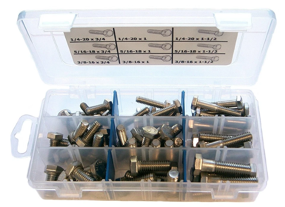 StainlessTown 18-8 Stainless Steel Hex Bolt Assort Kit 1/4-20, 5/16-18 & 3/8-16