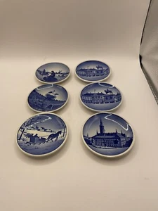 Vintage 6er Set Royal Copenhagen 3"" Mini Souvenirteller - Butterkuchen, blau & weiß - Bild 1 von 12