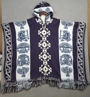 Poncho de Colección Tejido Díaz Mezcla de Lana Serape Motivo Azteca Talla Única Latino Maya Inca Foto 1 de 4