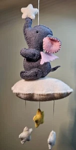 Small Felt Nursery Mobile Baby Elephant With Wings Handmade By Seller - Picture 1 of 5