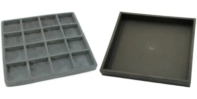 Black Open Square Stackable Jewelry Display Tray w/ Gray 16-slot Plastic Tray Foto 1 de 4