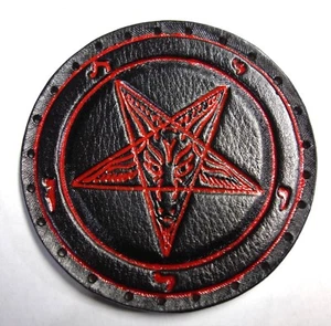 PARCHE DE CUERO GENUINO SIGILO BAPHOMET ROJO Y NEGRO negro metal - Imagen 1 de 2