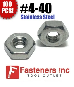 (Qty 100) #4-40 Stainless Steel Finished Hex Nuts 304 / 18-8 - Imagen 1 de 3