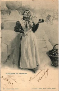Spagna 1901 cartolina d'epoca HAUSER Y MENET Vendedora de naranjas arancione se (1451) - Foto 1 di 2