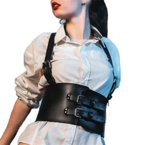 Fetish Women PU Leather Harness Belt BDSM Wide Punk Goth Bra Shoulder Waist Belt - Picture 1 of 6