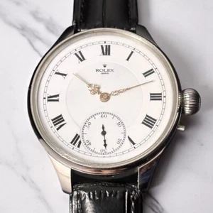 Reloj Pulsera ROLEX Matrimonio con 48MM Manual Reloj Bolsillo Correa Cuero Negro - Imagen 1 de 6
